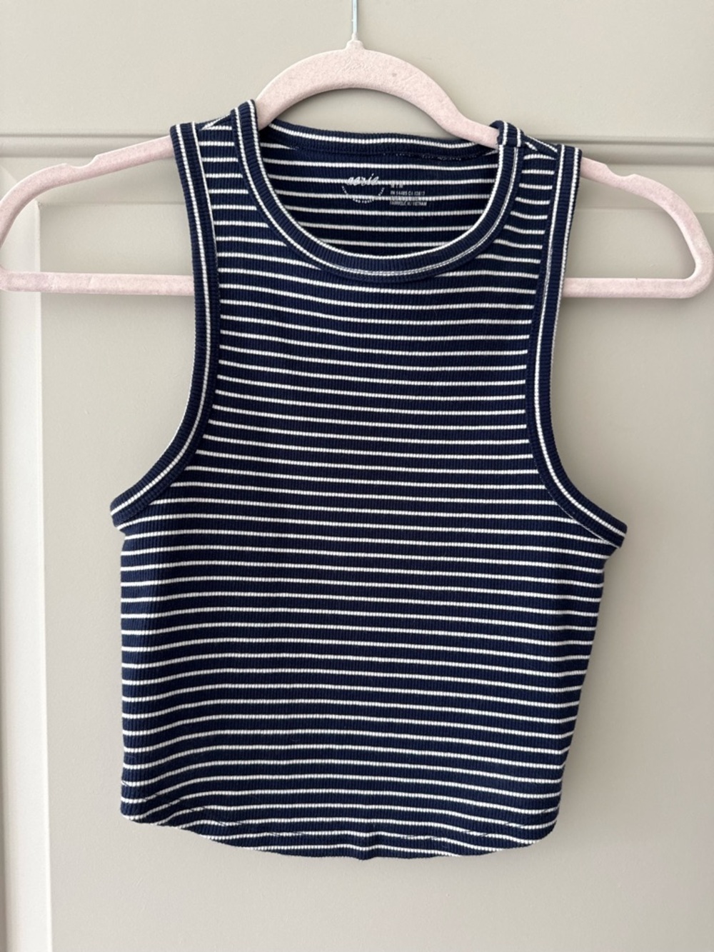 Aerie Striped Ribbed Cropped Tank Top - Navy & White